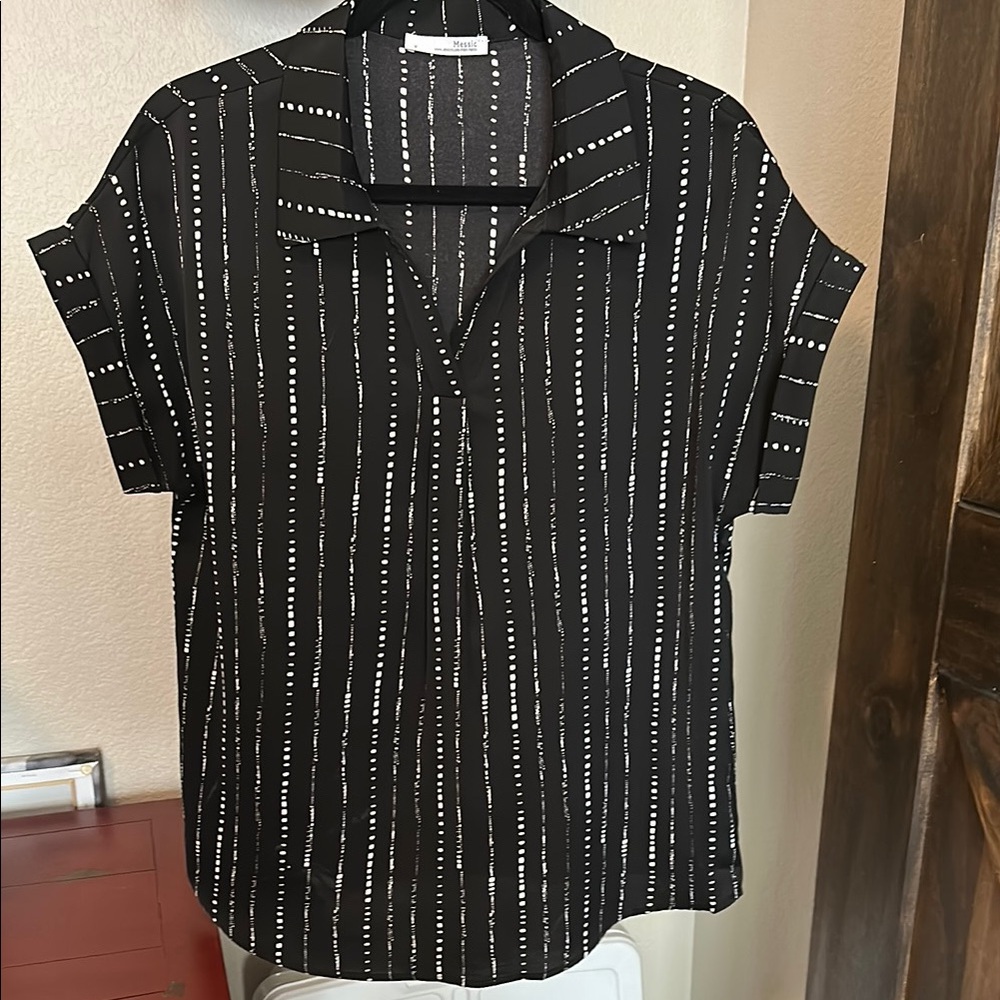 Black and White Boxy Button Down Shirt